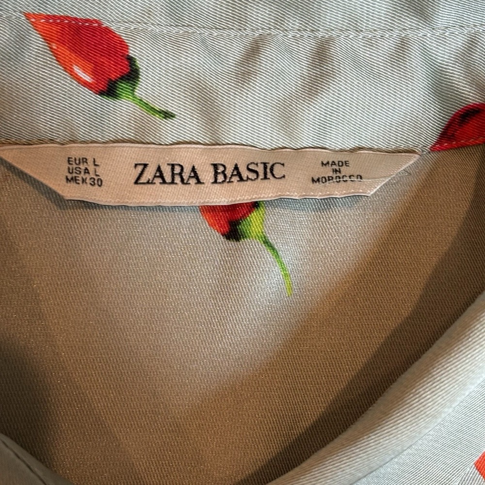 Zara Basic Blouse Women Large Sage Chili Pepper Button Down Foodie Kitsch Whimsy - Picture 5 of 8